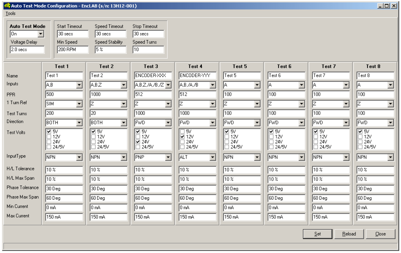 Auto Test Function test parameter settings and “PASS” criteria definitions